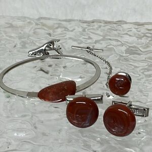Red banded agate cuff links